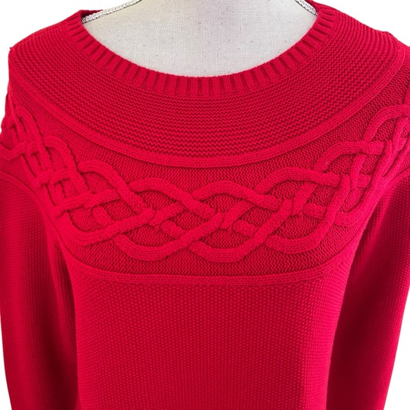 Talbots Red Cotton/Cashmere Cable Knit Scoop Neck Sweater M - Picture 2 of 8